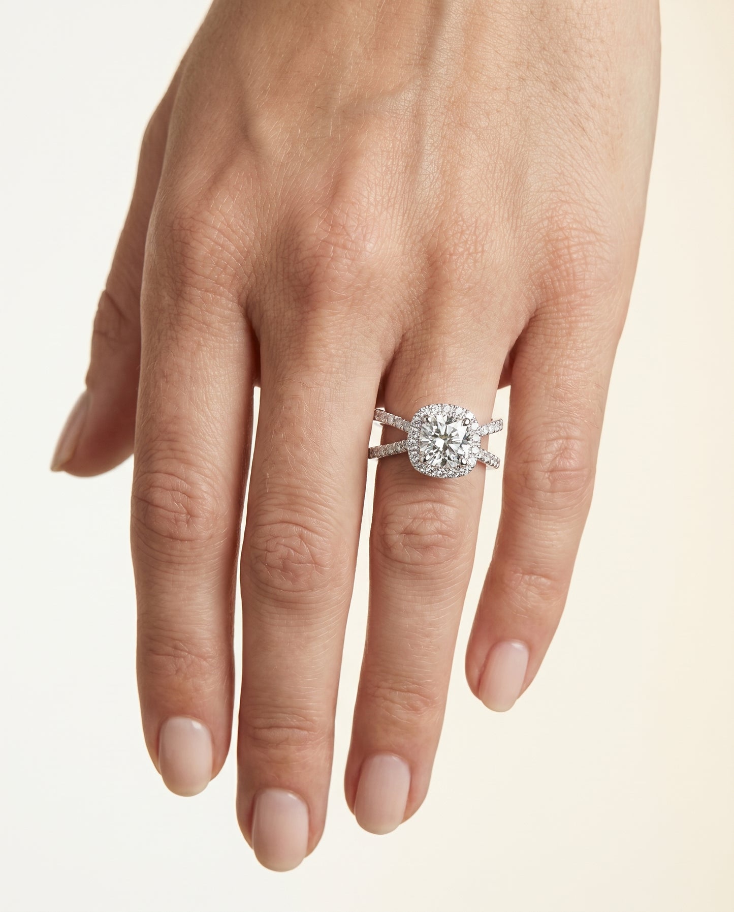 The Joan Pavé Halo Engagement Ring Setting for Cushion Diamonds in 18K White Gold