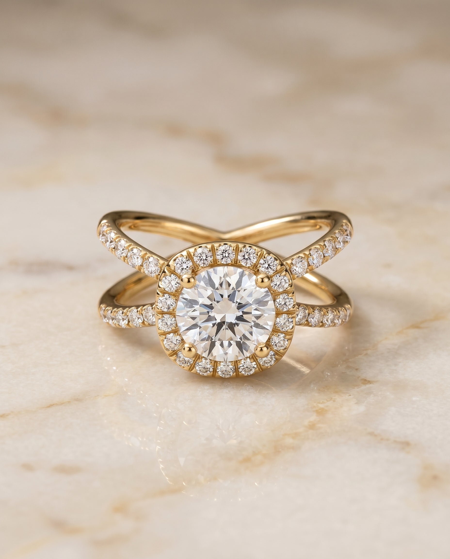 The Joan Select Halo Engagement Ring with Lab Diamond in 18K Yellow Gold - view 1