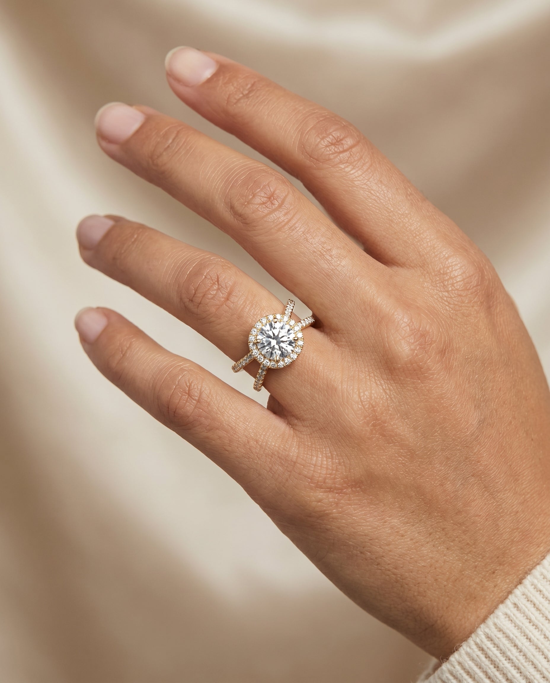 The Joan engagement ring setting in 18K Yellow Gold, crossover pavé halo design | RockHer