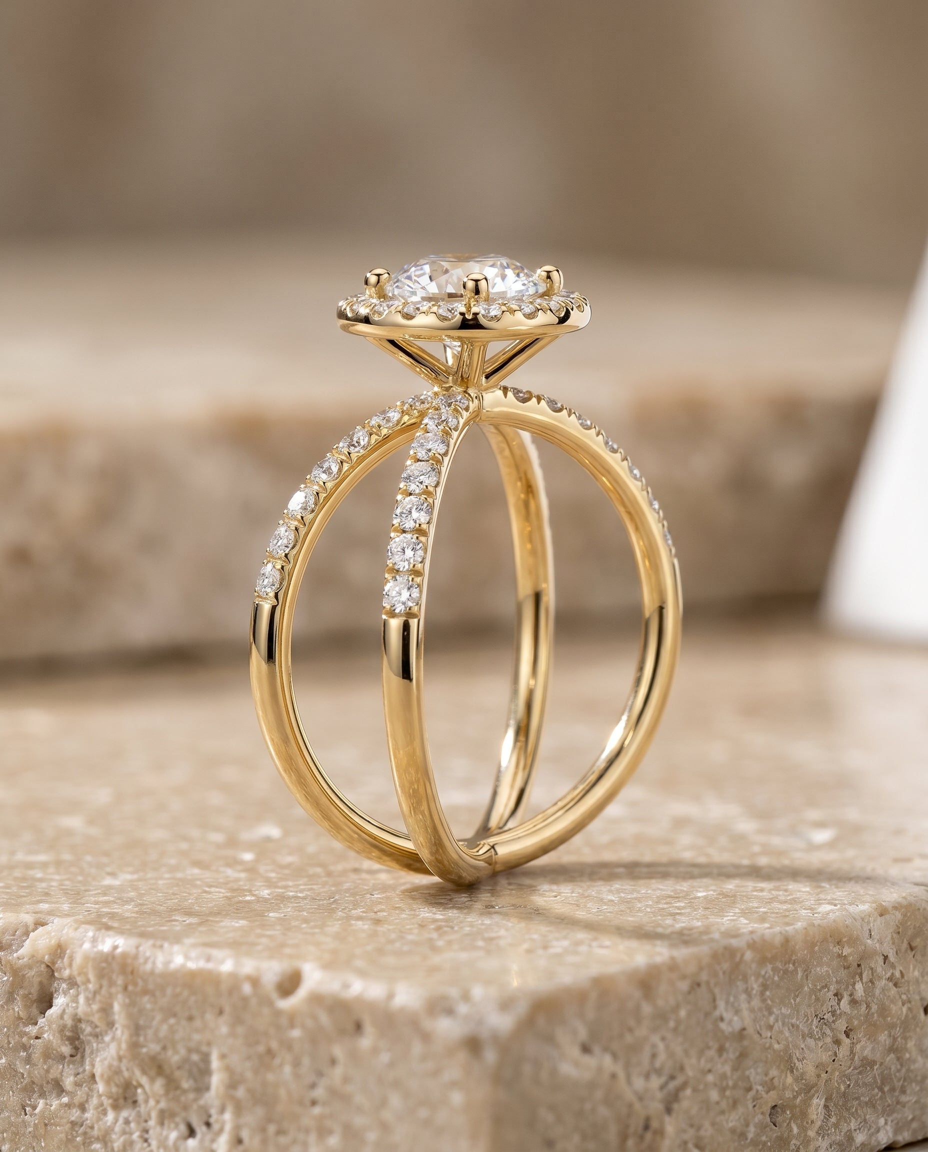The Joan setting for round diamonds, made to order in 18K Yellow Gold | RockHer