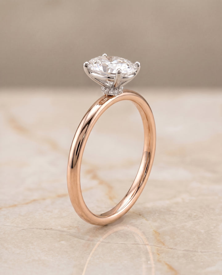 The Joni Hidden Halo Solitaire Oval Engagement Ring Setting in 14K Rose Gold