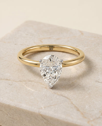 Joni Select Hidden Halo Princess Cut Lab Diamond Engagement Ring in 18K Yellow Gold, shown on hand, angled | RockHer