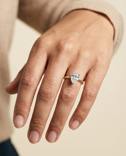 Joni Select Hidden Halo Princess Cut Lab Diamond Engagement Ring in 18K Yellow Gold, shown on hand | RockHer