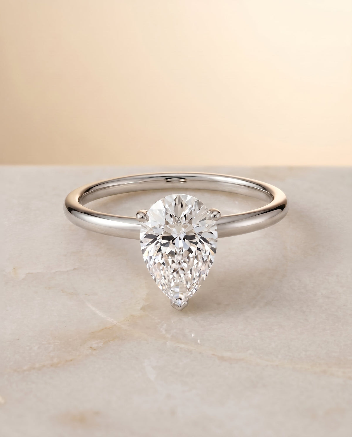 Joni Select Hidden Halo Princess Cut Lab Diamond Engagement Ring in 18K White Gold, shown on hand, angled | RockHer
