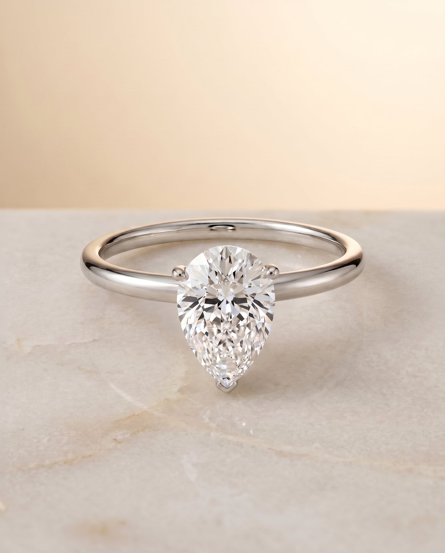 Joni Select Hidden Halo Princess Cut Lab Diamond Engagement Ring in 18K White Gold, shown on hand, angled | RockHer