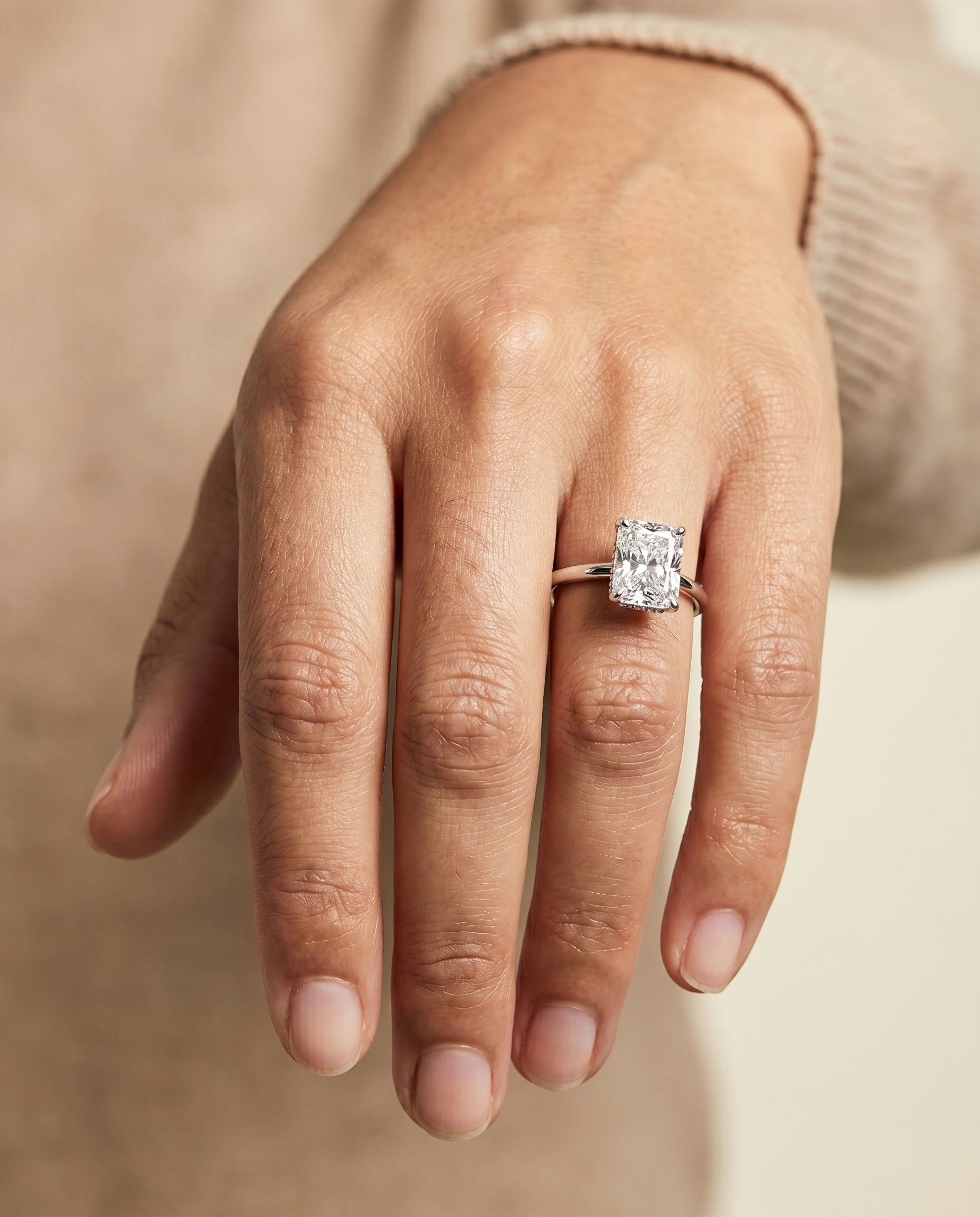 The Joni engagement ring setting in Platinum, hidden halo solitaire cut design | RockHer