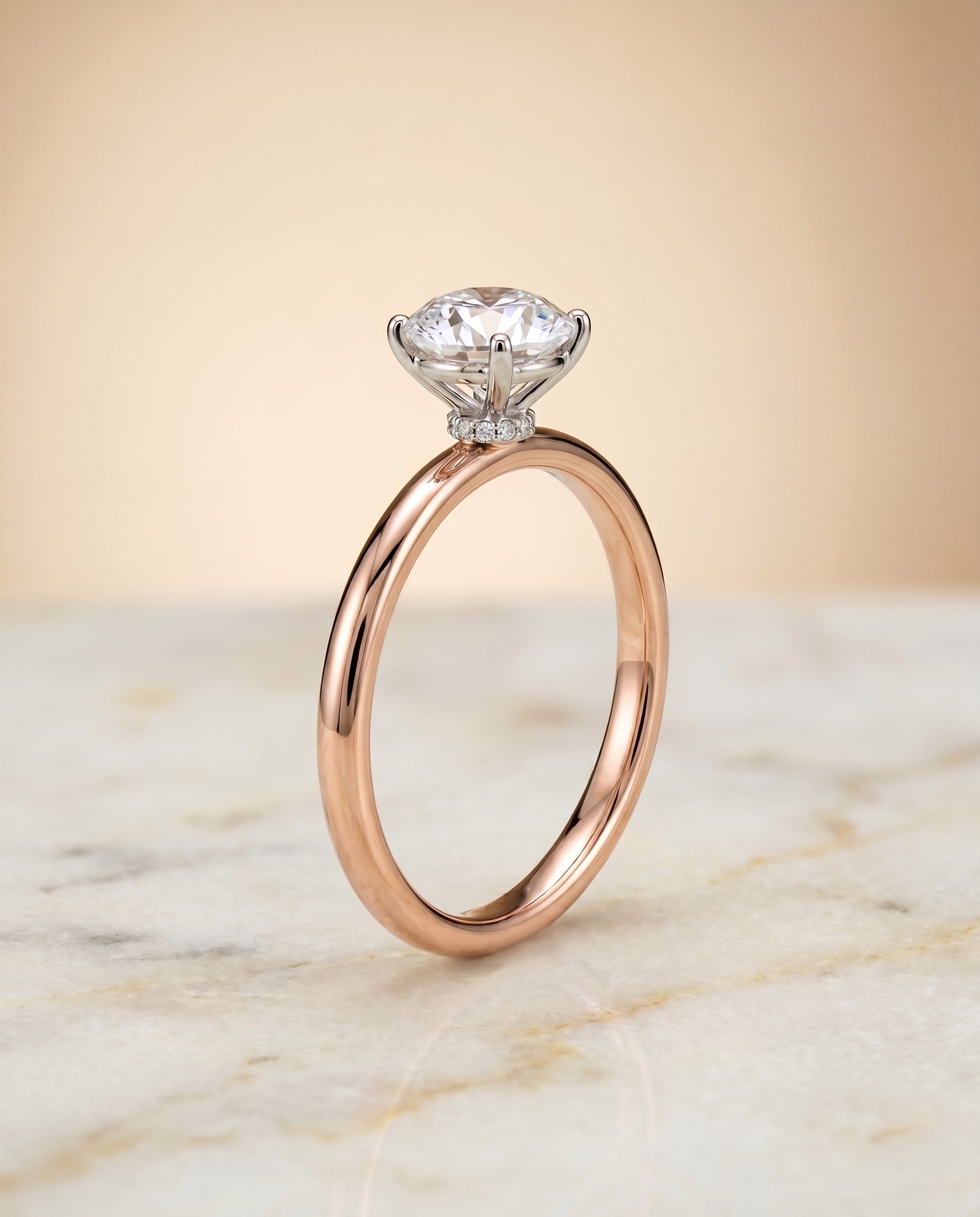 The Joni setting for round diamonds, made to order in 14K Rose Gold | RockHer