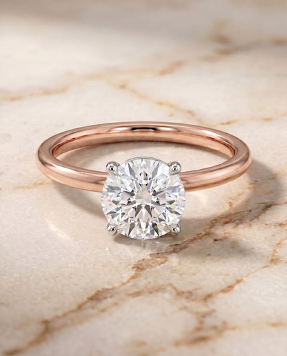 The Joni Hidden Halo Solitaire Round Engagement Ring Setting in 14K Rose Gold