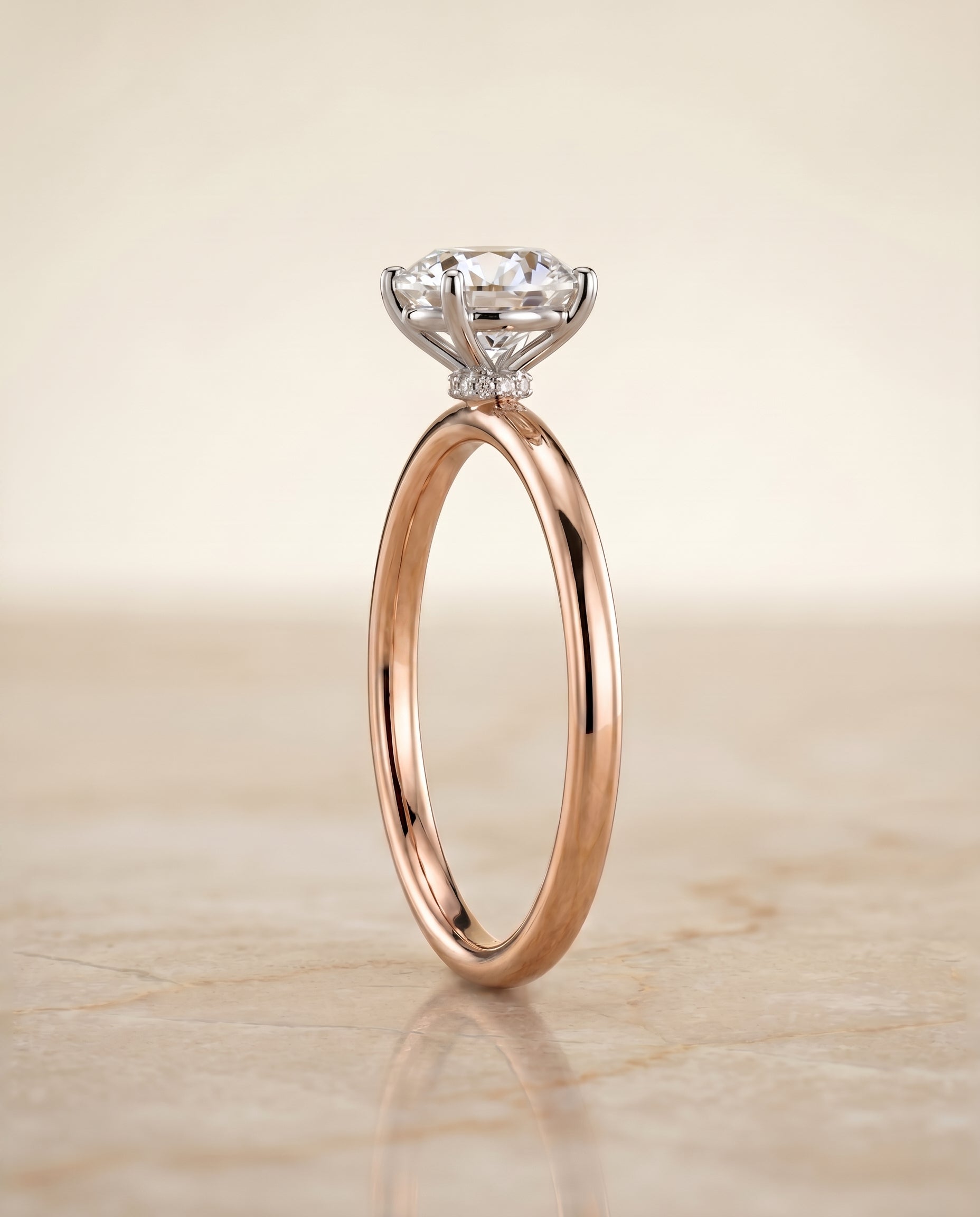 Hidden Halo Solitaire styling on The Joni round engagement ring setting | RockHer