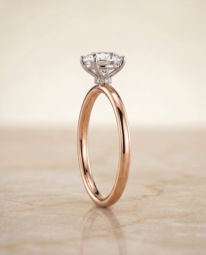 The Joni Hidden Halo Solitaire Round Engagement Ring Setting in 14K Rose Gold