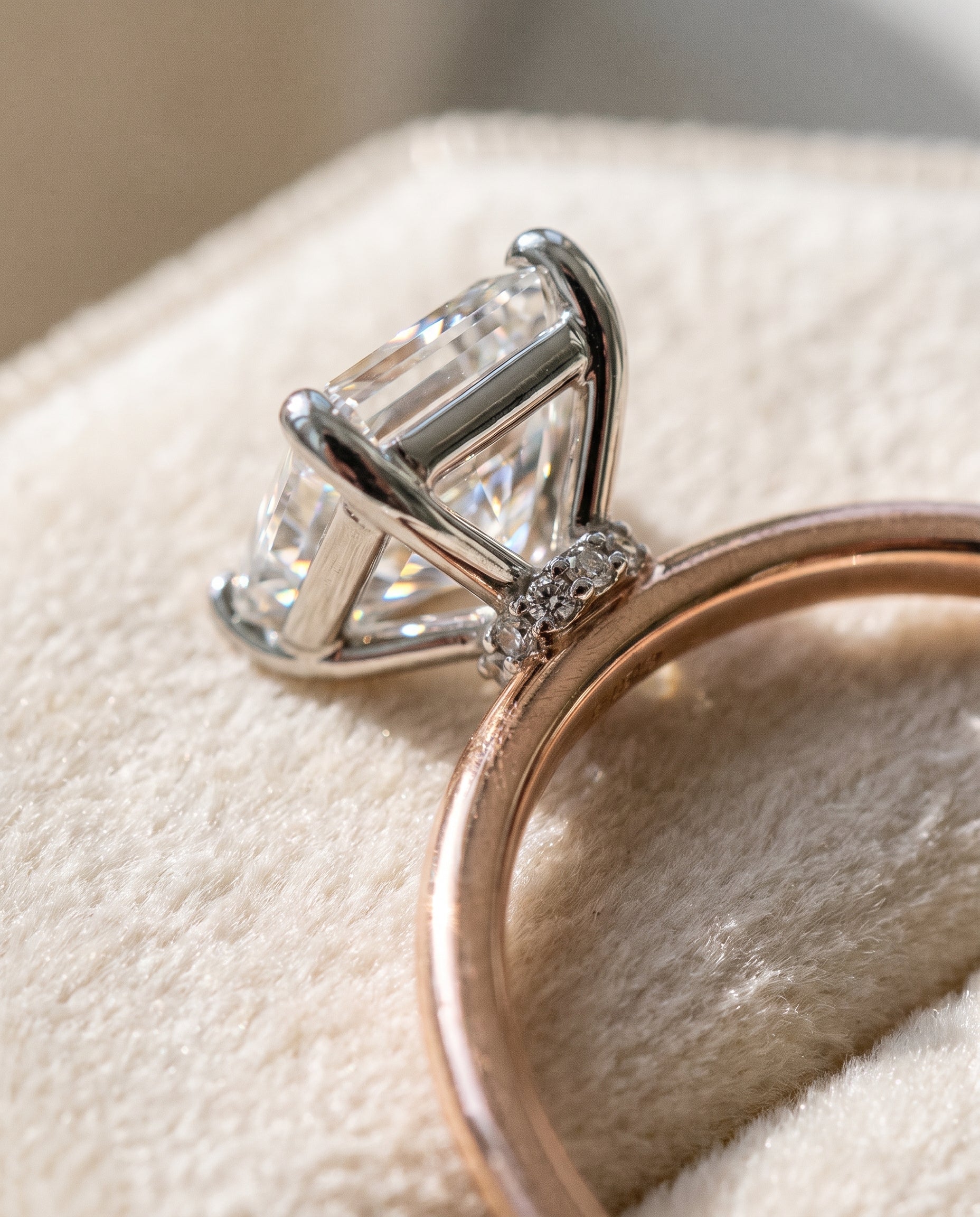 14K Rose Gold band of The Joni emerald engagement ring setting | RockHer