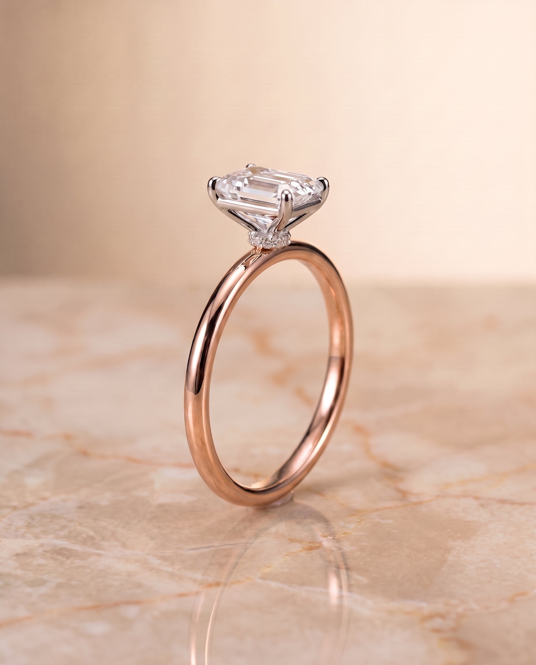 Hidden Halo Solitaire Cut styling on The Joni emerald engagement ring setting | RockHer
