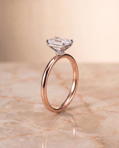 The Joni Hidden Halo Solitaire Emerald Cut Engagement Ring Setting in 14K Rose Gold