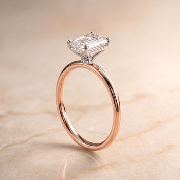 The Joni Hidden Halo Solitaire Emerald Cut Engagement Ring Setting in 14K Rose Gold