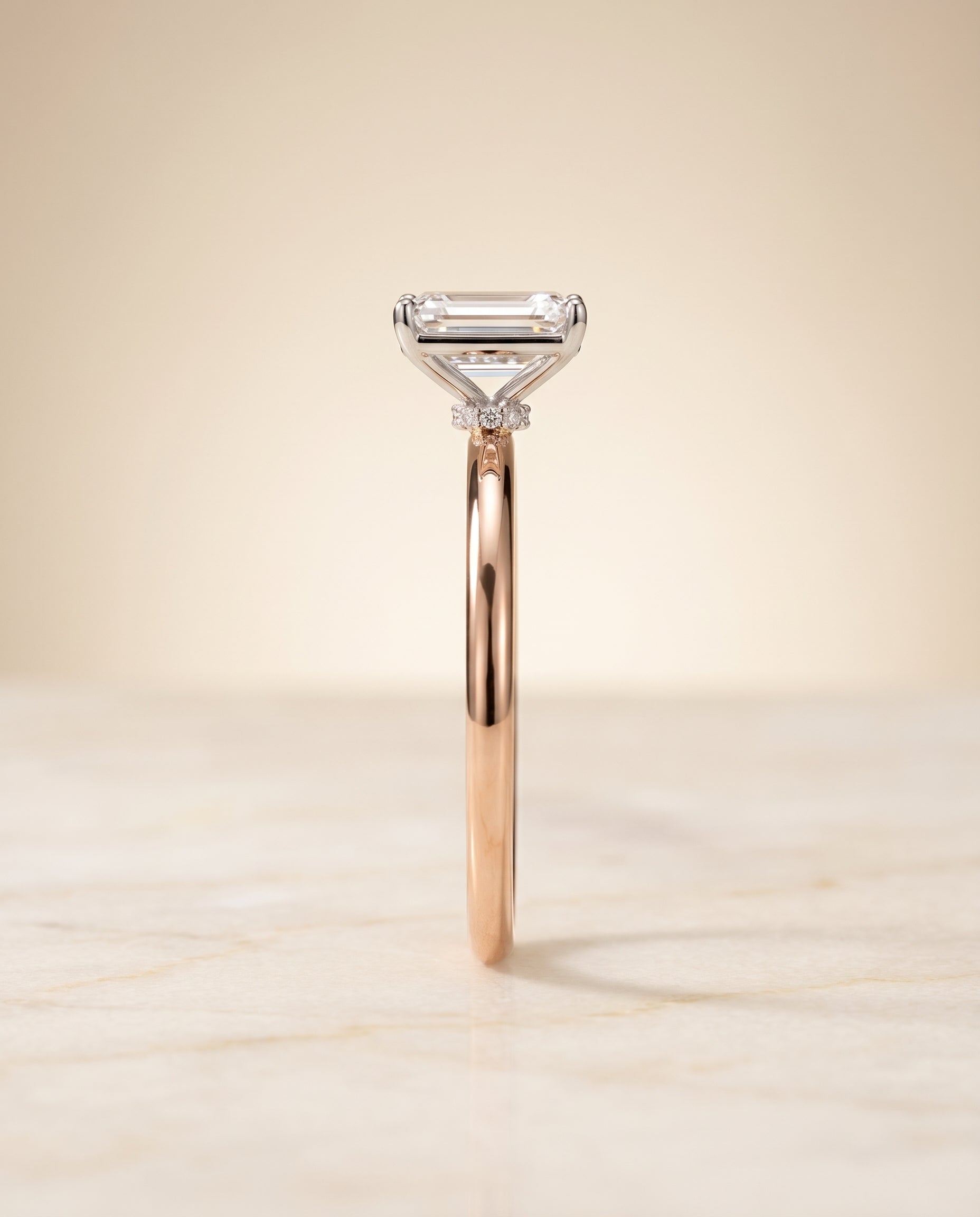 The Joni setting for emerald diamonds, made to order in 14K Rose Gold | RockHer