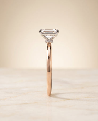 The Joni Hidden Halo Solitaire Emerald Cut Engagement Ring Setting in 14K Rose Gold