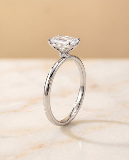 The Joni Hidden Halo Solitaire Emerald Cut Engagement Ring Setting in Platinum