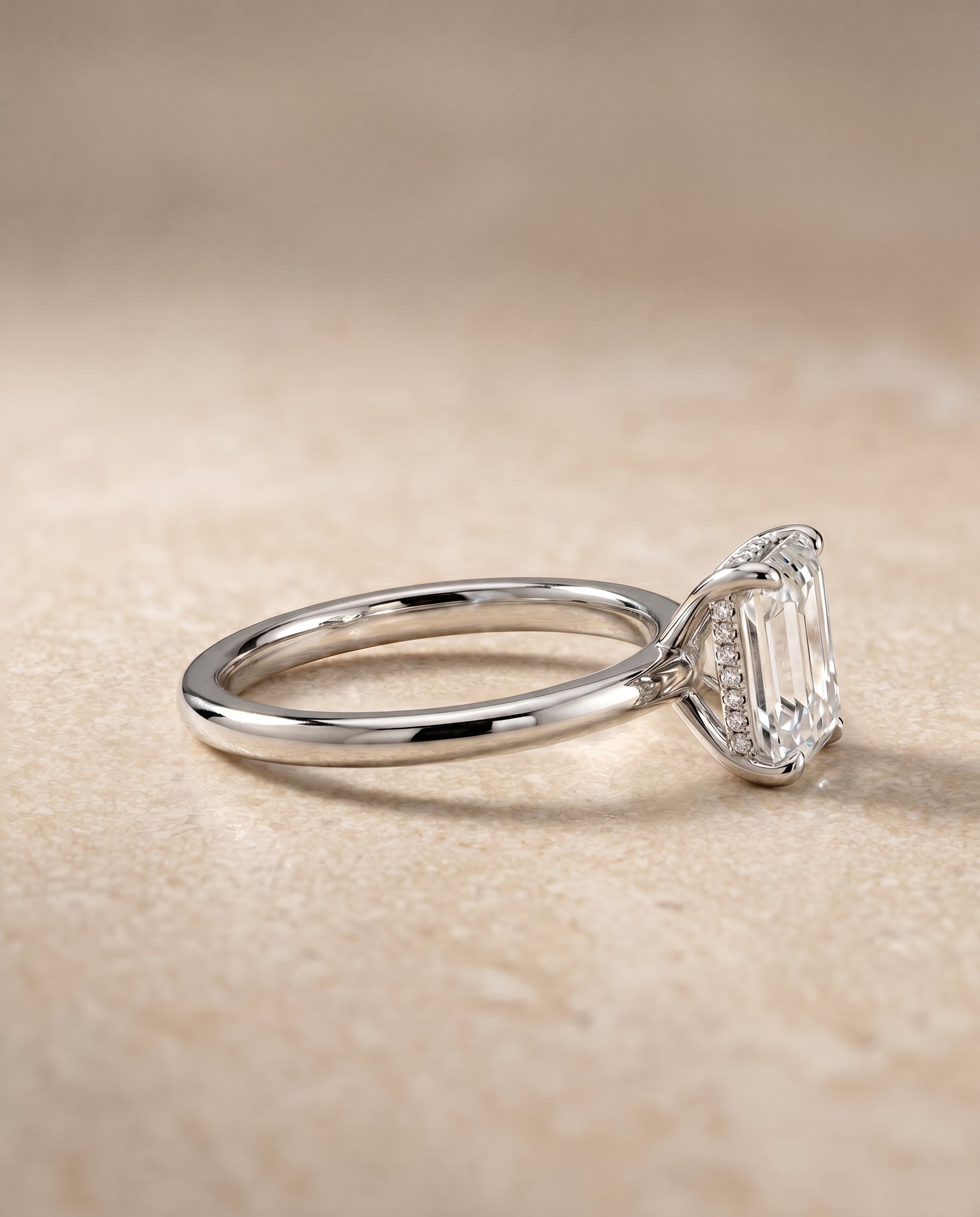 The Joni setting for emerald diamonds, made to order in 18K White Gold | RockHer