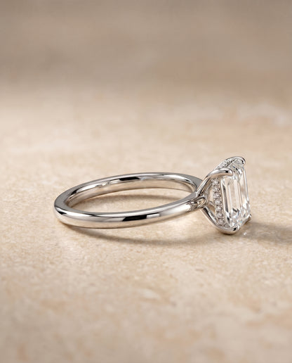 The Joni Hidden Halo Solitaire Emerald Cut Engagement Ring Setting in Platinum