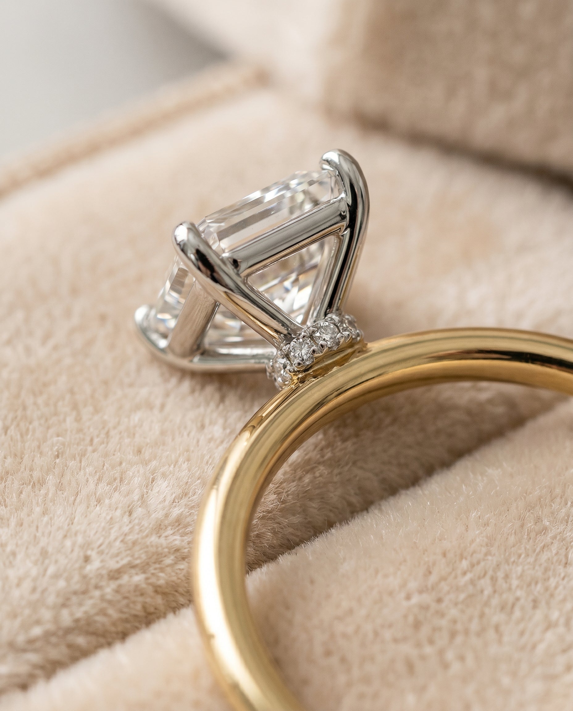 18K Yellow Gold band of The Joni emerald engagement ring setting | RockHer