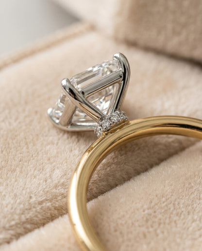 The Joni Hidden Halo Solitaire Emerald Cut Engagement Ring Setting in 18K Yellow Gold