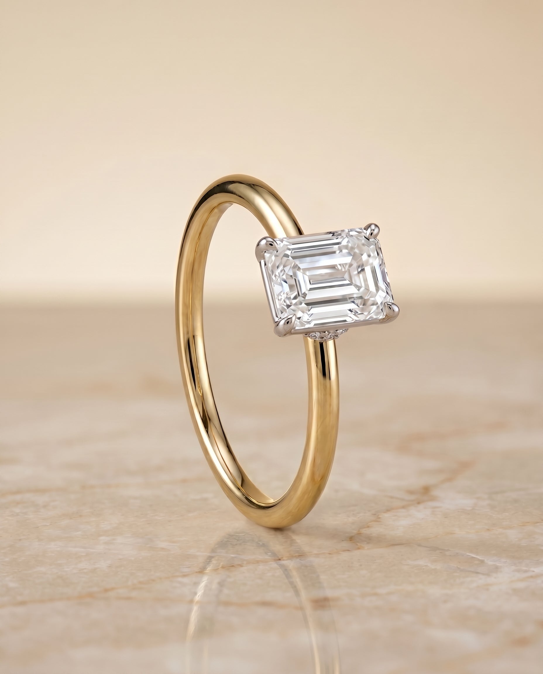Hidden Halo Solitaire Cut styling on The Joni emerald engagement ring setting | RockHer