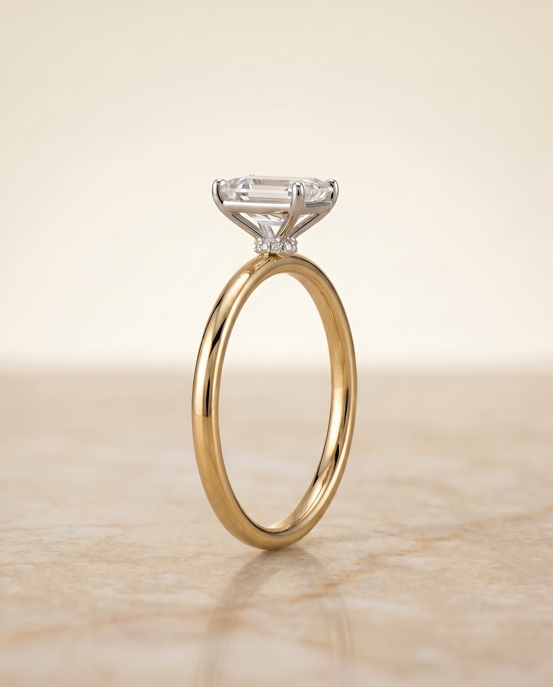 The Joni setting for emerald diamonds, made to order in 18K Yellow Gold | RockHer