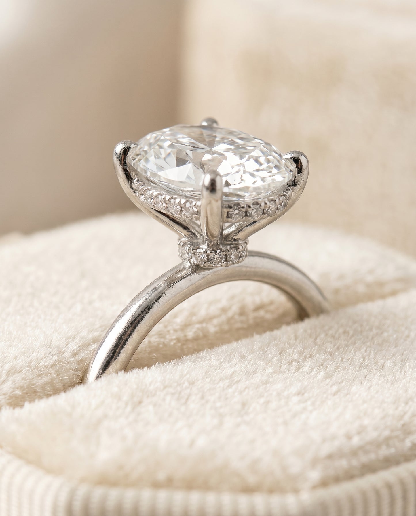 The Joni Hidden Halo Solitaire Engagement Ring Setting for Oval Diamonds in Platinum