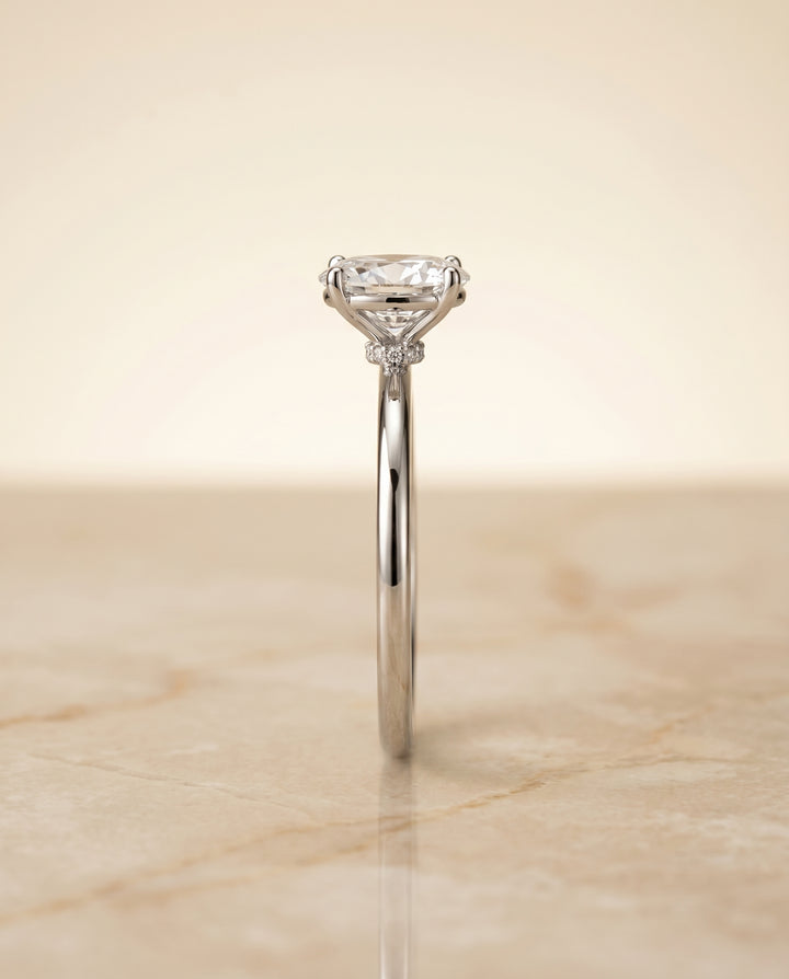 The Joni Hidden Halo Solitaire Engagement Ring Setting for Oval Diamonds in Platinum