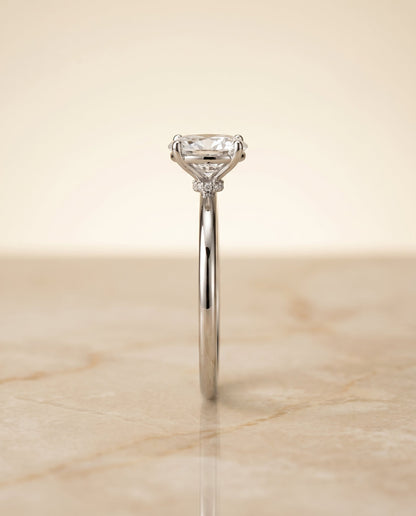 Joni Select Hidden Halo Oval Lab Diamond Engagement Ring in Platinum, side view | RockHer