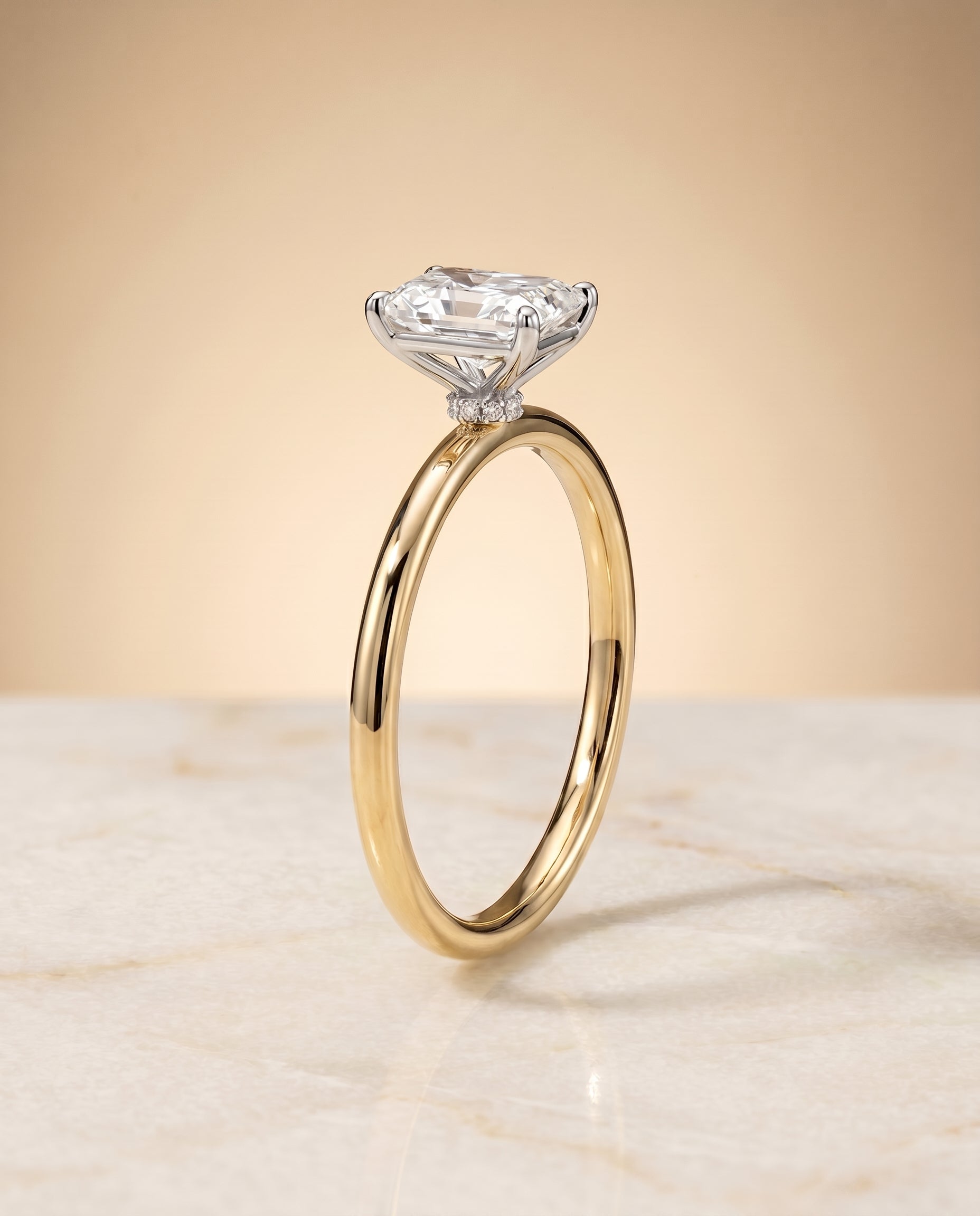 Hidden Halo Solitaire Cut styling on The Joni radiant engagement ring setting | RockHer