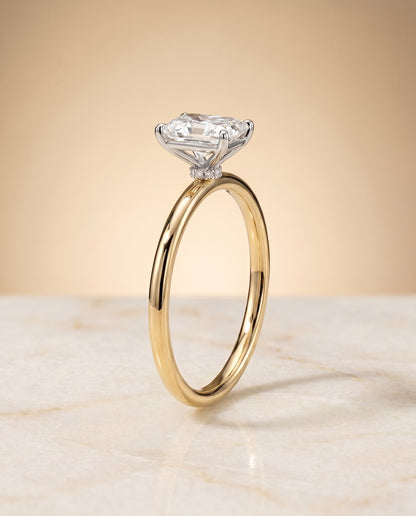 The Joni Hidden Halo Solitaire Radiant Cut Engagement Ring Setting in 18K Yellow Gold