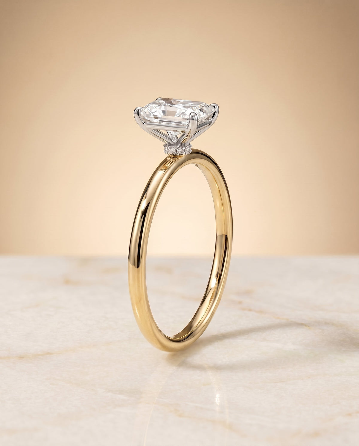 Joni Select Hidden Halo Radiant Cut Lab Diamond Engagement Ring in 18K Yellow Gold, front view | RockHer