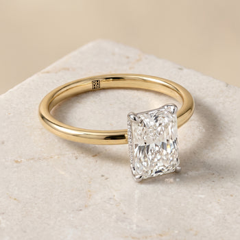 The Joni Hidden Halo Solitaire Radiant Cut Engagement Ring Setting in 18K Yellow Gold