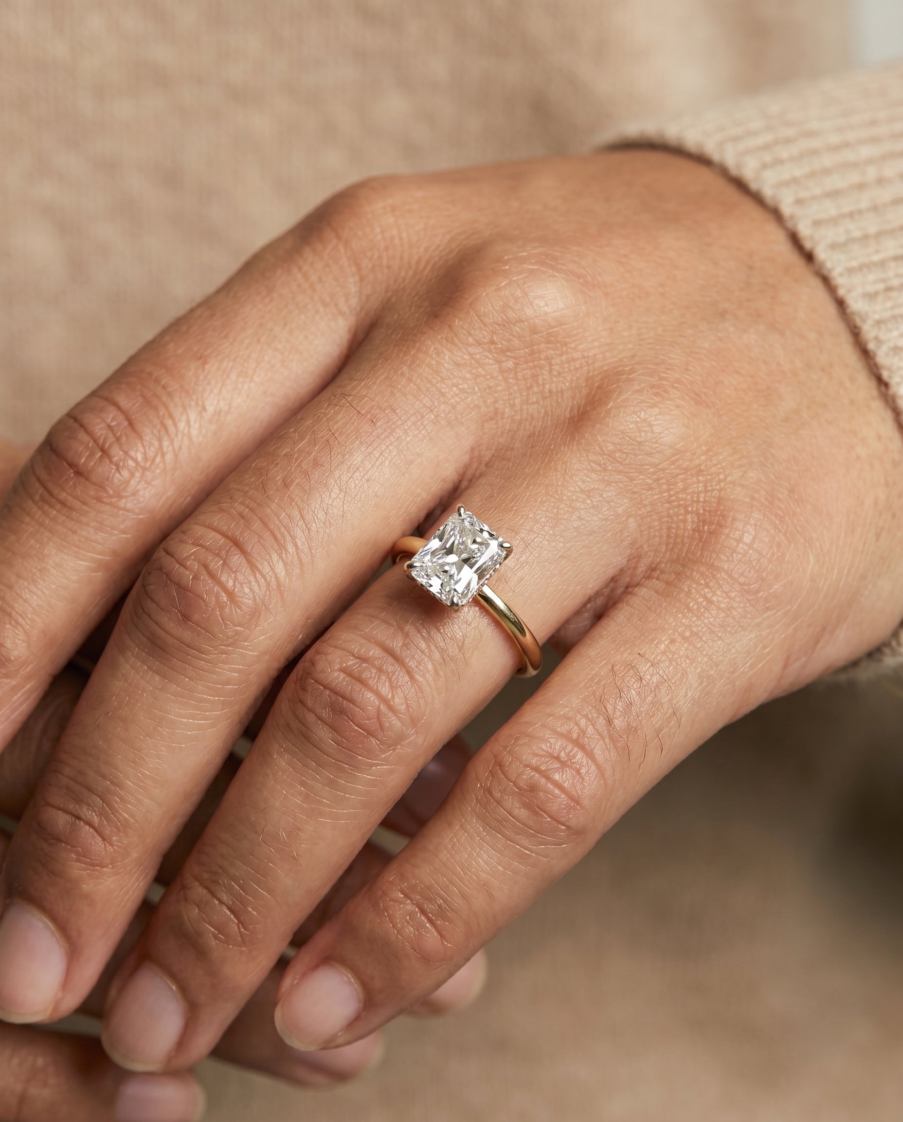 The Joni engagement ring setting in 18K Yellow Gold, hidden halo solitaire cut design | RockHer