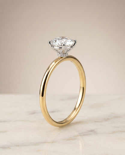 The Joni Hidden Halo Solitaire Round Engagement Ring Setting in 18K Yellow Gold