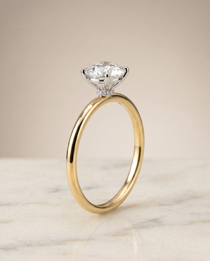 Joni Select Hidden Halo Solitaire Round Lab Diamond Engagement Ring in 18K Yellow Gold, front view | RockHer