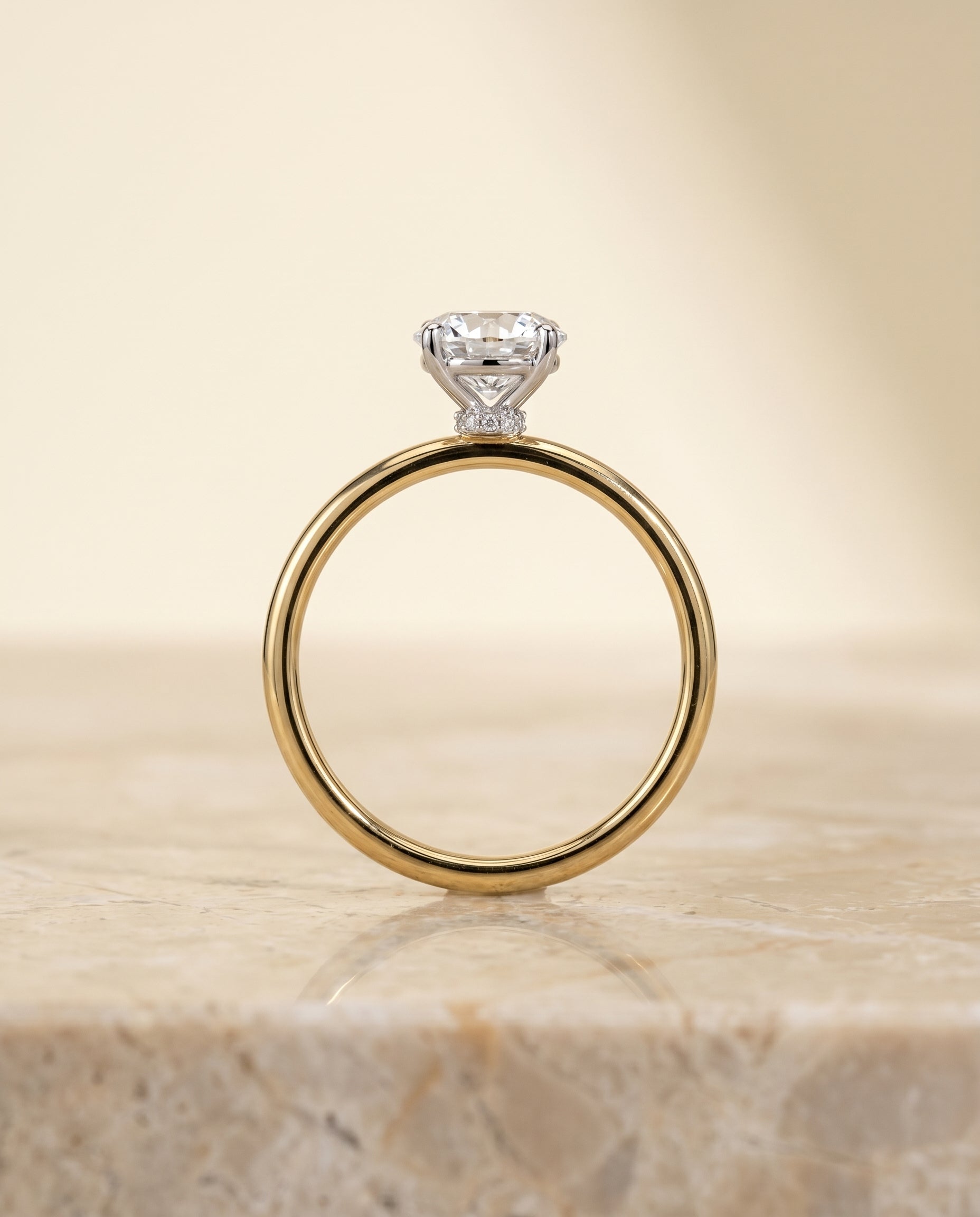 The Joni setting for round diamonds, made to order in 18K Yellow Gold | RockHer