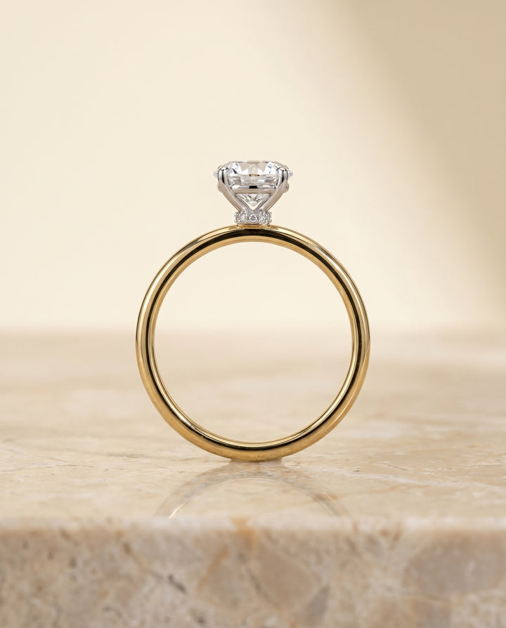 The Joni Hidden Halo Solitaire Round Engagement Ring Setting in 18K Yellow Gold