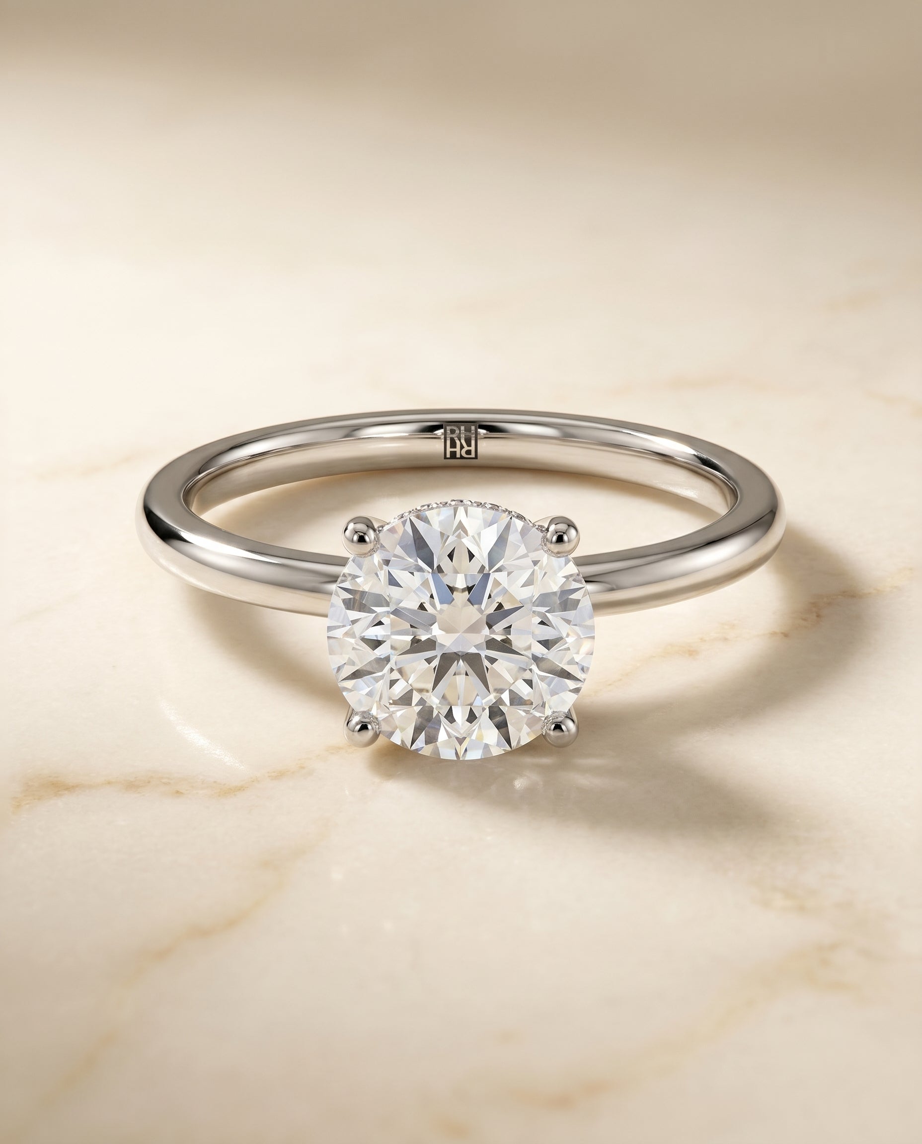The Joni Hidden Halo Solitaire Engagement Ring Setting for Round Diamonds in Platinum | RockHer