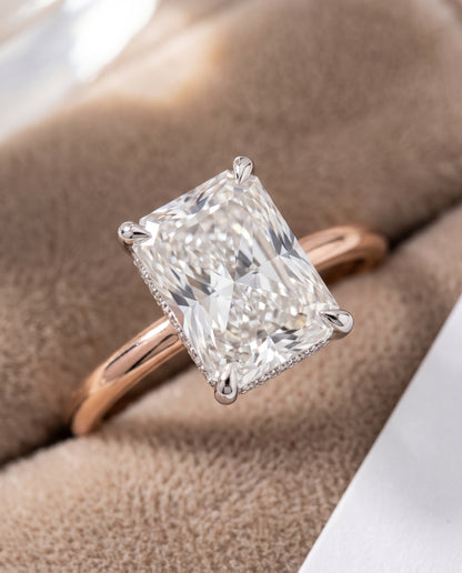 The Joni Hidden Halo Solitaire Radiant Cut Engagement Ring Setting in 14K Rose Gold