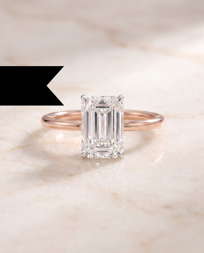 The Joni Hidden Halo Solitaire Radiant Cut Engagement Ring Setting in 14K Rose Gold