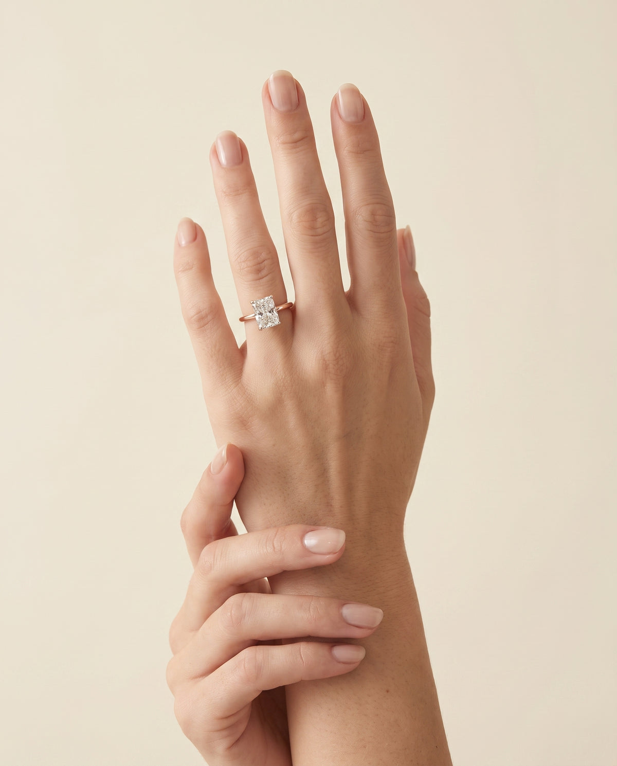 The Joni Hidden Halo Solitaire Radiant Cut Engagement Ring Setting in 14K Rose Gold