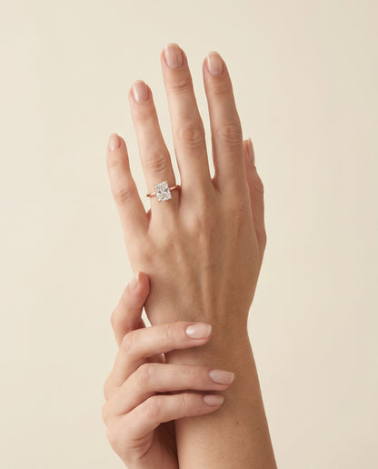 The Joni Hidden Halo Solitaire Radiant Cut Engagement Ring Setting in 14K Rose Gold