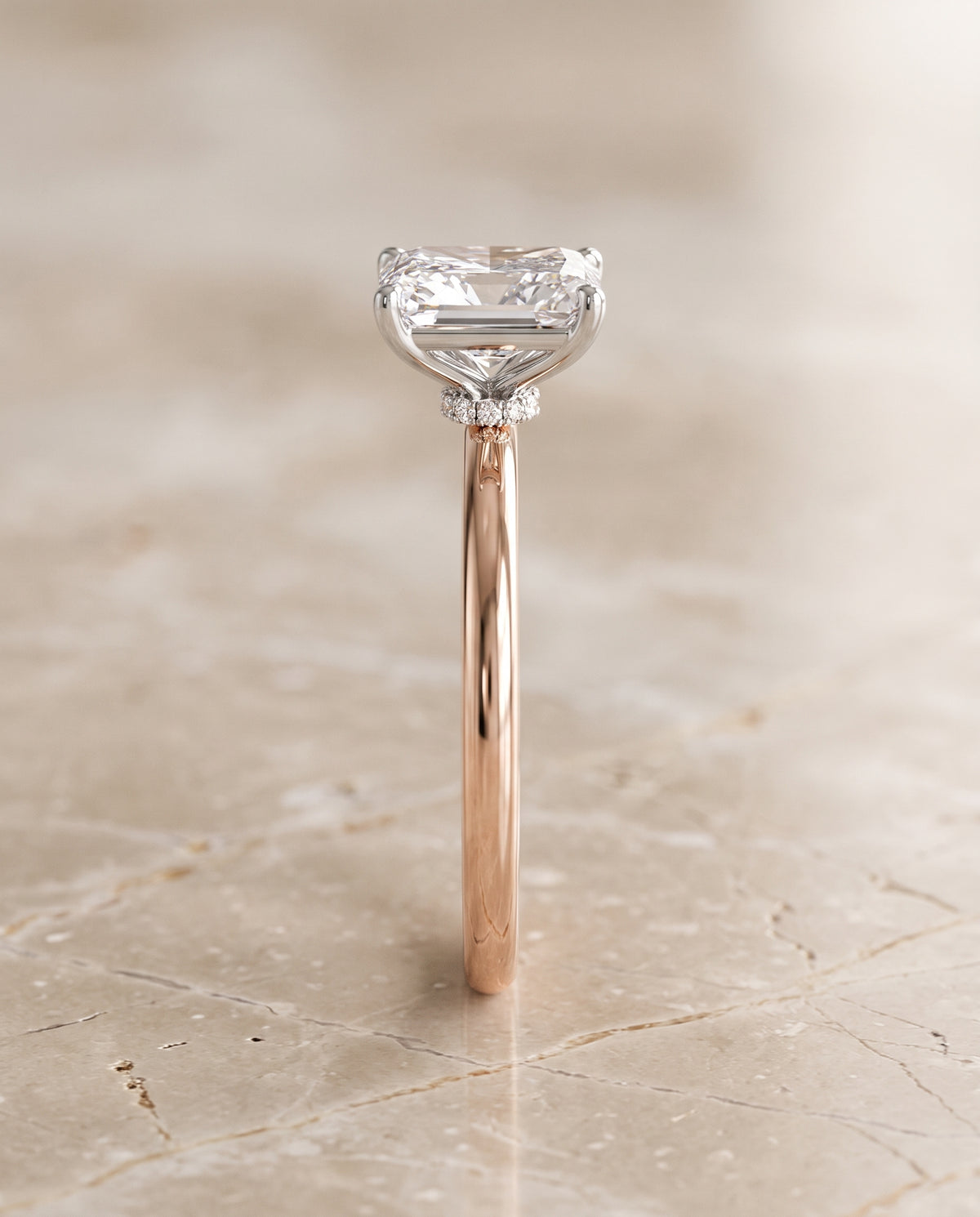 The Joni Hidden Halo Solitaire Radiant Cut Engagement Ring Setting in 14K Rose Gold