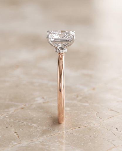 The Joni Hidden Halo Solitaire Radiant Cut Engagement Ring Setting in 14K Rose Gold
