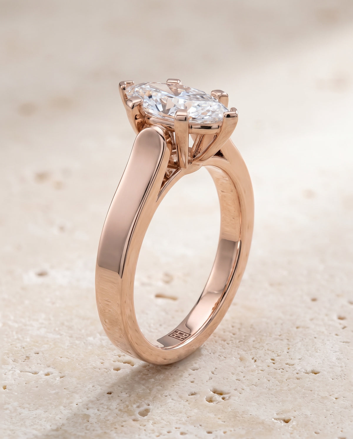 The Charlotte Cathedral Squared Edge Solitaire Marquise Engagement Ring Setting in 14K Rose Gold