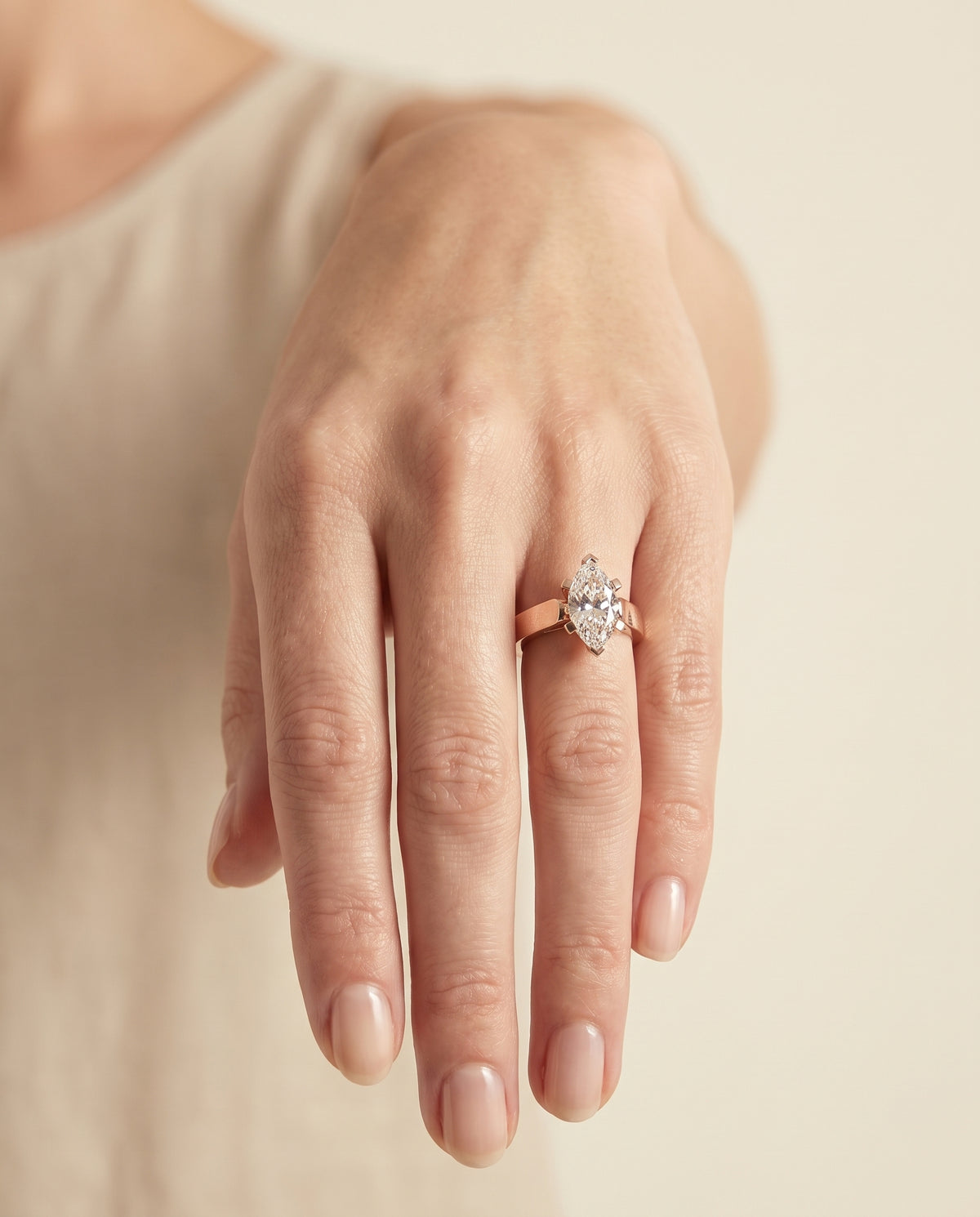 The Charlotte Cathedral Squared Edge Solitaire Marquise Engagement Ring Setting in 14K Rose Gold