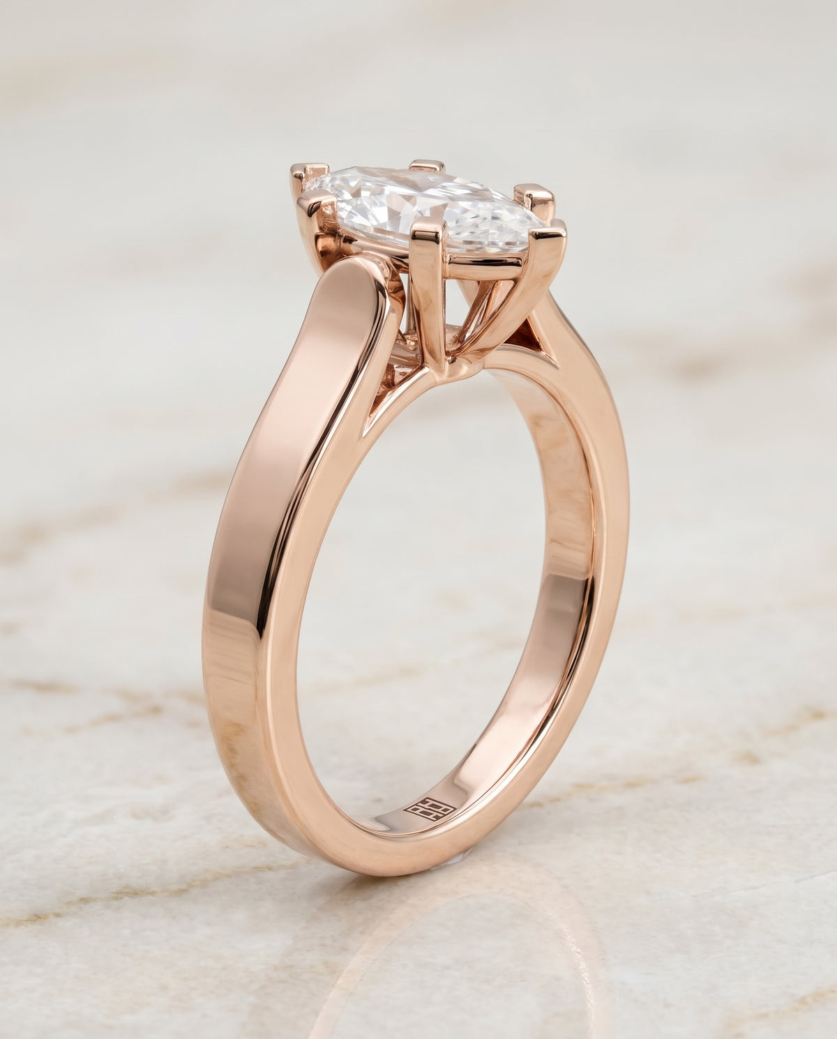 The Charlotte Cathedral Squared Edge Solitaire Marquise Engagement Ring Setting in 14K Rose Gold