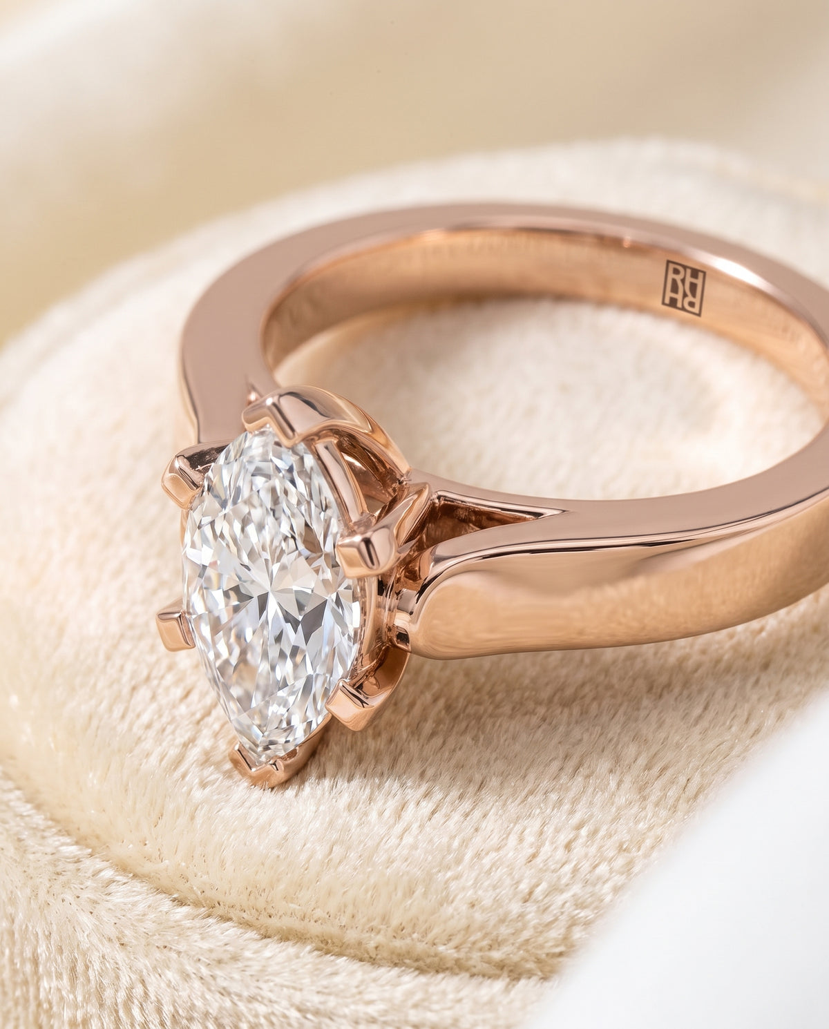 The Charlotte Cathedral Squared Edge Solitaire Marquise Engagement Ring Setting in 14K Rose Gold
